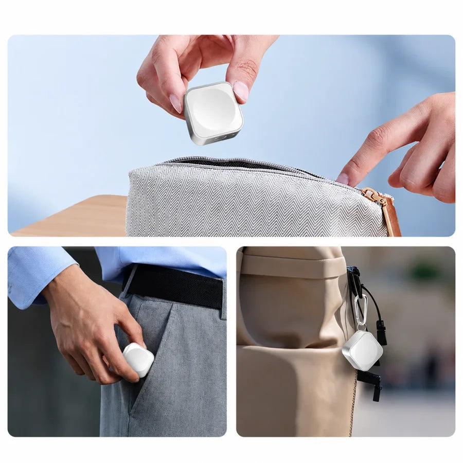 Apollo Atom Mini 500 mAh Apple Watch Power Bank with Find My – Silver